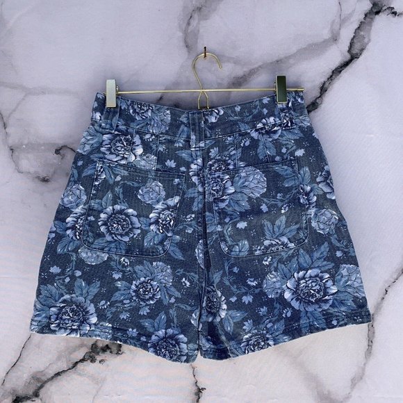 Vintage 90s Denim Republic Canvas Blue Floral Print High Rise Jean Shorts SZ 13 - Picture 6 of 7